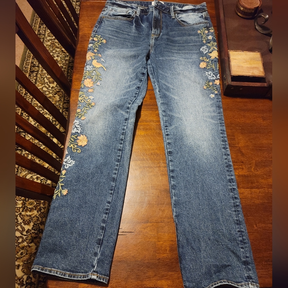 Driftwood Audrey embroidered denim jeans.